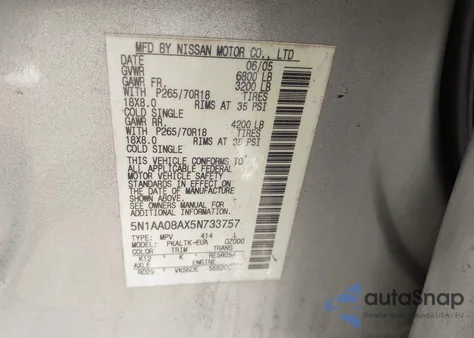 2005 Nissan Armada from USA, damaged, VIN 5N1A08AX5N733757